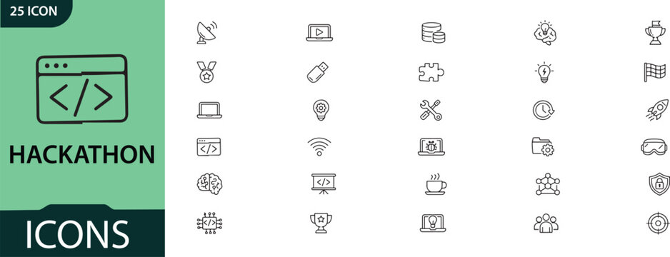 Hackathon icon set for developers and programmers
