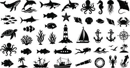 Ocean Sea Marine Life Animal Icons Set © Puja