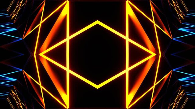 Orange and Blue Neon Light Moves Along Grate Kaleidoscope Background VJ Loop in 4K
