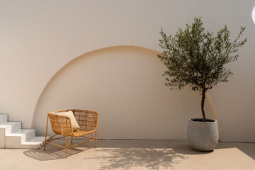 Fototapeta premium Minimalist outdoor space with chair.