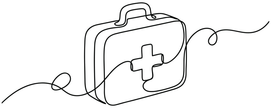 First aid kit illustration with a cross symbol on white background.