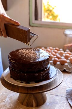 Chocolate cake with grated topping.