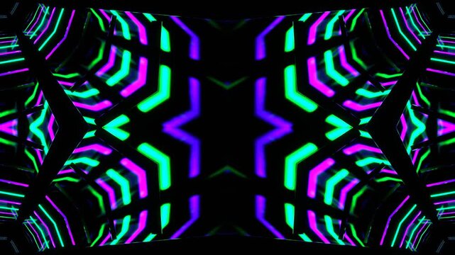 Purple and Turquoise Hexagonal Neon Mirrored Kaleidoscope Background VJ Loop in 4K