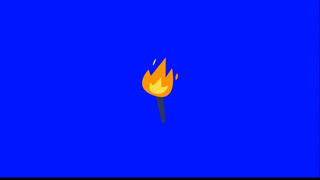 Animated torch icons on blue background. Seamless loop of flame symbols. Vector illustration for presentations and digital projects.