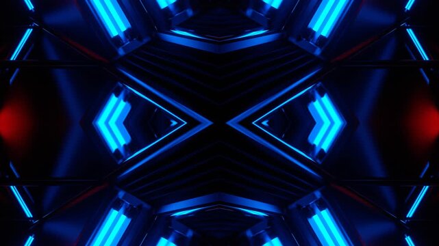 Red and Blue Neon Glow Mirror Triangular Kaleidoscope Background VJ Loop in 4K