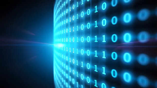 Abstract Glowing Blue Binary Code and Digital Data Stream Background