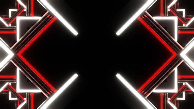 White and Red Neon Light Abstract Shape Kaleidoscope Background VJ Loop in 4K