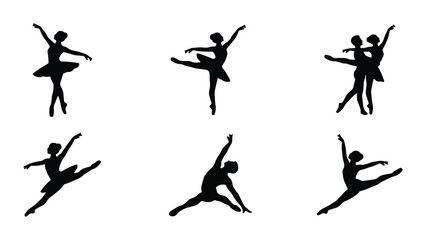 Ballet Dancer Silhouettes, Elegant Poses Collection, Graceful Female Performers, Vector Art Set © Foysal