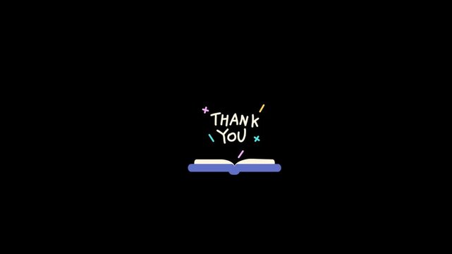 Animated thank you icon set. Colorful book icons with thank you text. Four different icons. Vector illustrations for customer appreciation.
