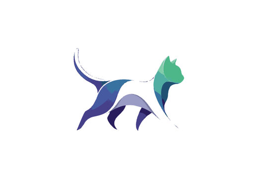 Abstract stylized feline-like creature rendered in flowing blue and pu