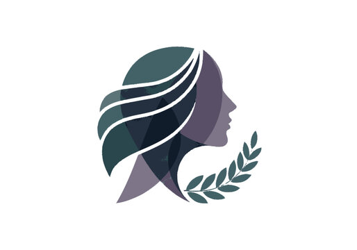 Abstract stylized female head profile with layered deep teal dark blue