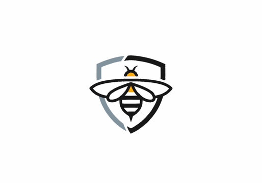 Cropped stylized graphic illustration of a black outlined bee with a t