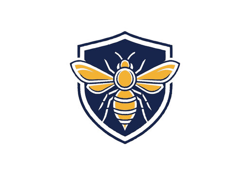 Cropped right side of a stylized dark blue and yellow bee illustration
