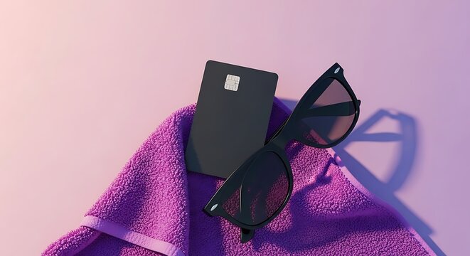 Purple Towel Phone Sunglasses Relaxation.