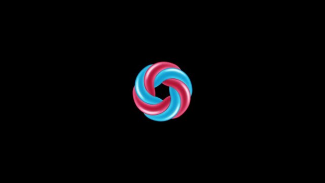 Animated blue and red swirl pattern on black background. Seamless loop of colorful spiral icons. Motion graphic element for creative projects.