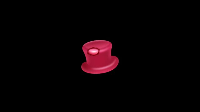 Animated red top hat icon set. Features four rotating top hats with shiny surfaces. Vector graphics for business presentations and creative projects.