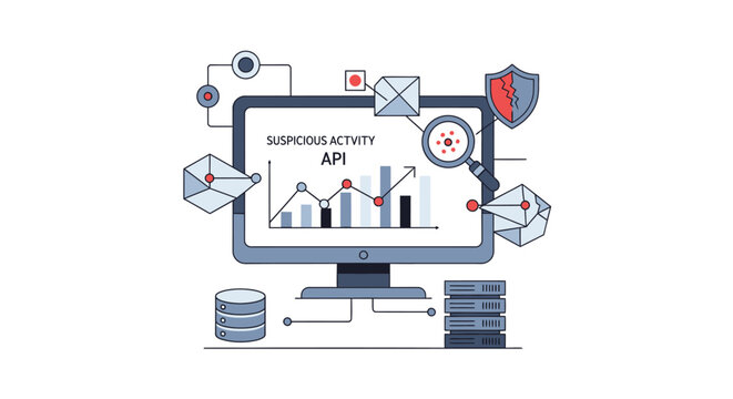 API Security Monitoring and Suspicious Activity Detection Illustration - Concept for Cyber Threat Intelligence and Data Protection