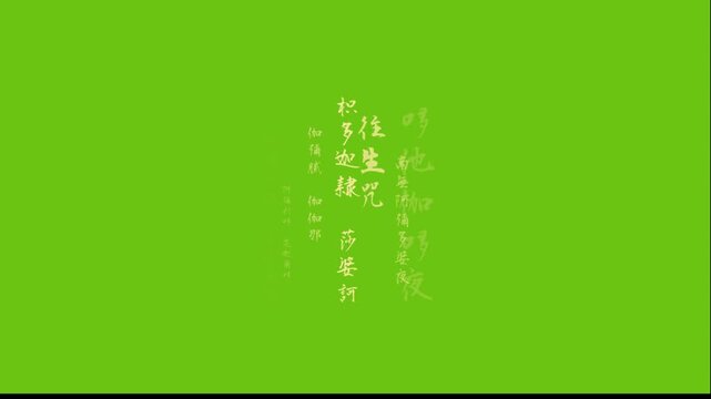 Animated green screen with Chinese characters. Looping video background with static text overlay. Seamless green screen animation.