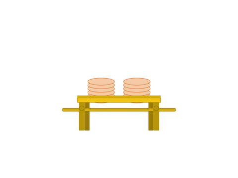 Table of Showbread golden vector illustration. Biblical Tabernacle Shulchan table with twelve loaves of unleavened bread, Temple sanctuary ritual object isolated.