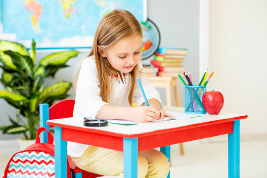 Girl Learns To Write Getting Ready For School