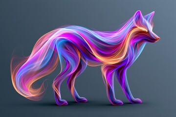 Naklejka premium Abstract fox made of colorful flowing smoke on dark gray background