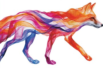 Naklejka premium Fox made of colorful flowing fabric on white background, abstract art