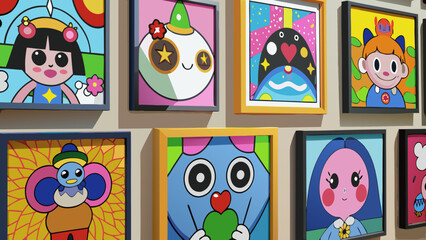 Fototapeta premium Collection of art pieces on the wall 