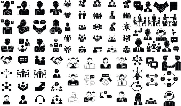 Black people icons, human silhouettes, social media symbols, communication graphics, 40 vector graphics