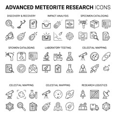 Meteorite Research Icons Line Style Collection On White Background © md solaimas