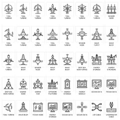 Naklejka premium Collection Of Marine Energy Icons Line Art Style