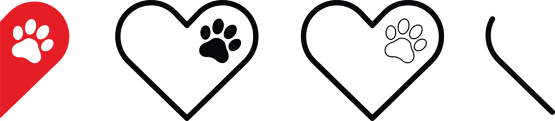 Heart shape with dog paw print icons set vector illustration minimalist concept of pet love care and adoption © Yesrath Hasan Sobuj