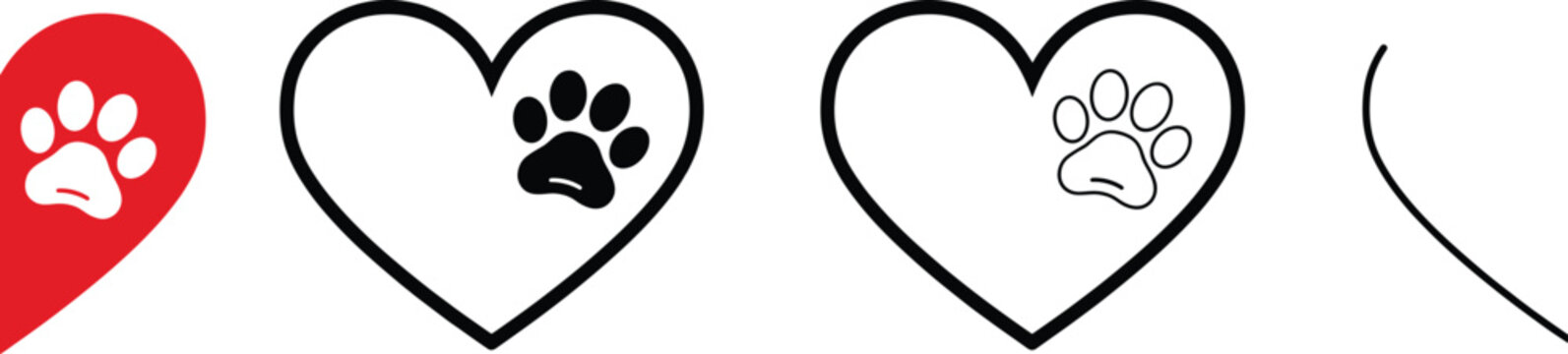 Heart shape with dog paw print icons set vector illustration minimalist concept of pet love care and adoption
