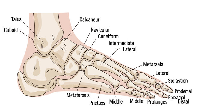 Human Foot Bones Anatomy with Labels