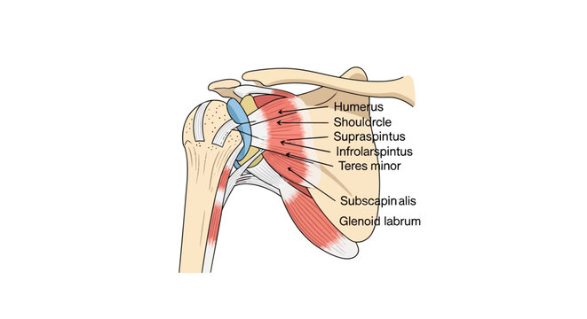 Human Shoulder Joint Anatomy with Rotator Cuff Muscles Diagram