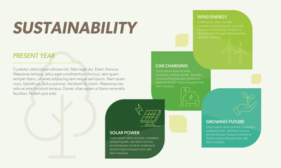 Obraz premium Sustainability Infographics in four steps. Fully editable vector illustration. Data graphs for climate flow charts, presentations and UI