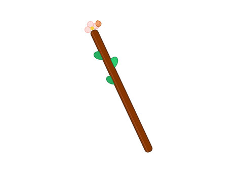 Budding rod of Aaron vector illustration. Ancient biblical wooden staff Aaron Mateh with almond blossoms and leaves, Ark of the Covenant miracle symbol isolated.