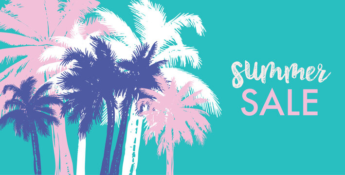 Palm, summer sale, hand drawn illustrations	
