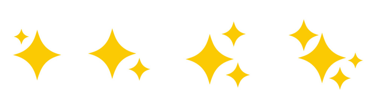 A set of sparkling yellow star icons. Simple star burst symbols vector illustrations