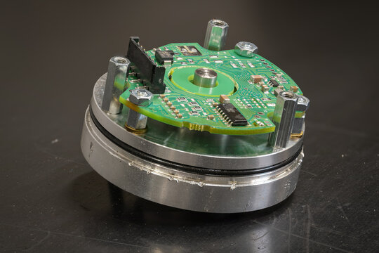 Detail of an uncovered part of an encoder printed circuit board.