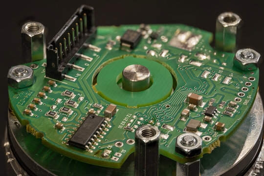 Detail of an uncovered part of an encoder printed circuit board.