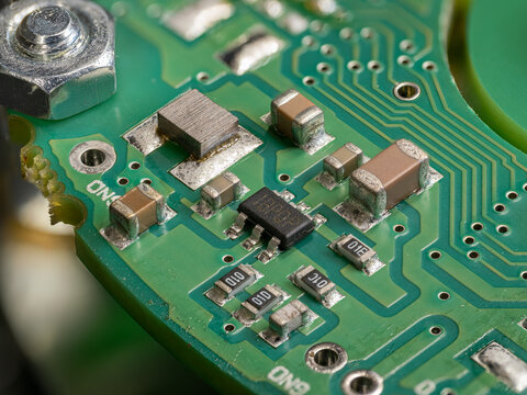 Detail of a processor on an encoder printed circuit board.
