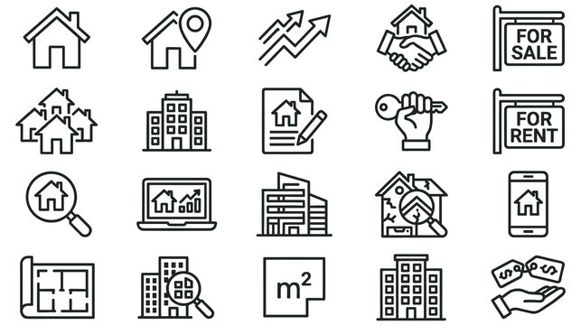 Comprehensive collection of real estate icons for property development web.