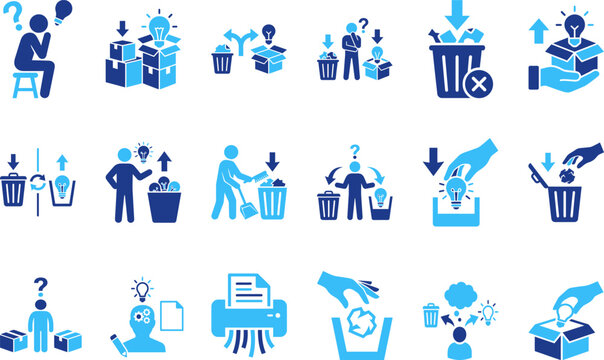 Blue and cyan icons depicting furniture such as wardrobes dressing tables beds and mirrors for home interiors.