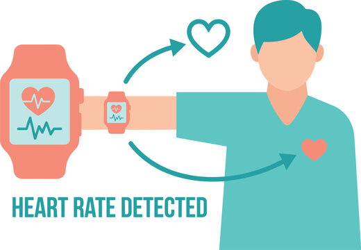 Flat Vector Illustration Of A Person Wearing A Smart Watch Monitoring Heart Rate And Vital Signs