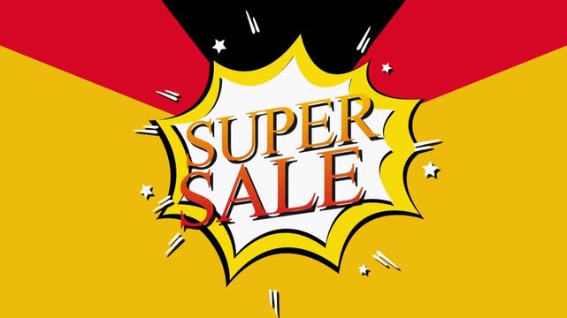 Super Sale Promotional Banner Animation with Dynamic Pop Art Burst