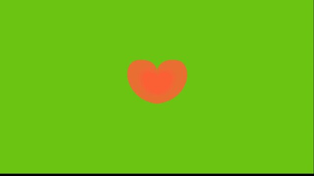 Animated heart icons on green background. Four orange heart shapes. Static motion graphic with love symbols. Green screen seamless loop for presentations.
