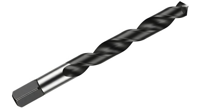 Metal drill bit with hexagonal shank for drilling holes in materials.