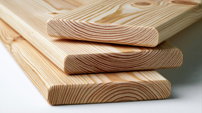 Stacked natural pine wood planks displaying clear grain and texture, providing materials for carpentry, construction, and sustainable design projects