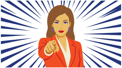Woman pointing finger with confidence boom background. © SABIKUNNAHAR