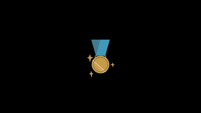Animated gold medal icon set with blue ribbons and sparkles rotating in a loop seamless motion graphics for award and achievement themes